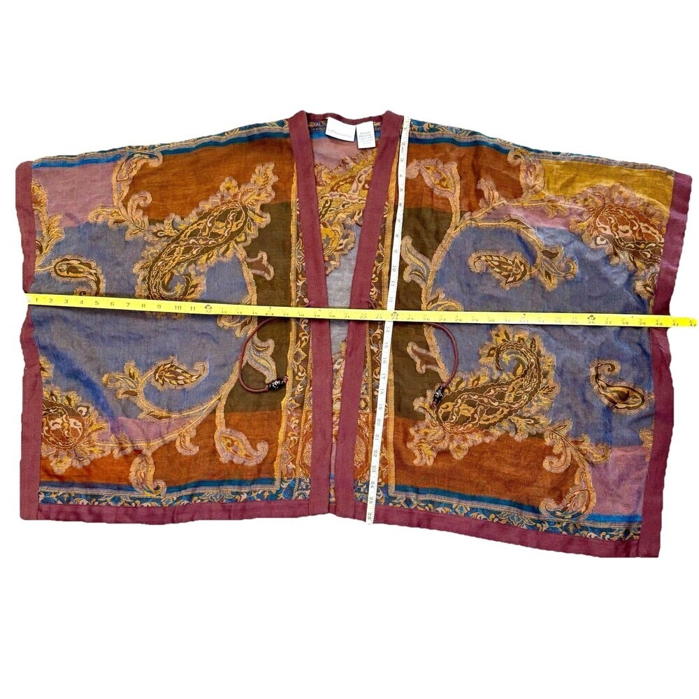 Soft Surroundings 100% Wool Open Kimono Cardigan Paisley Boho One Size Topper - Picture 8 of 10